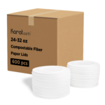 Karat Earth 142mm Compostable Fiber Paper Flat lid for 24-32 oz Paper Food Container - 600 pcs - Image 5