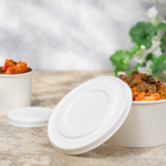 Karat Earth 142mm Compostable Fiber Paper Flat lid for 24-32 oz Paper Food Container - 600 pcs - Image 2
