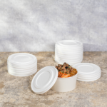 Karat Earth 142mm Compostable Fiber Paper Flat lid for 24-32 oz Paper Food Container - 600 pcs - Image 3