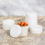 Karat Earth 90.8mm Compostable Fiber Paper Flat lid for 6-10oz Paper Food Container - 1,000 pcs - Image 11