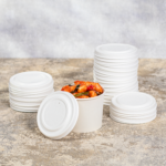 Karat Earth 90.8mm Compostable Fiber Paper Flat lid for 6-10oz Paper Food Container - 1,000 pcs - Image 7