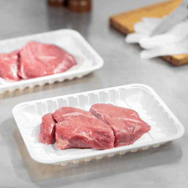 Karat Earth 8.5”x6” Mineral Filled PP Meat Tray, Rectangular, White - 500 pcs