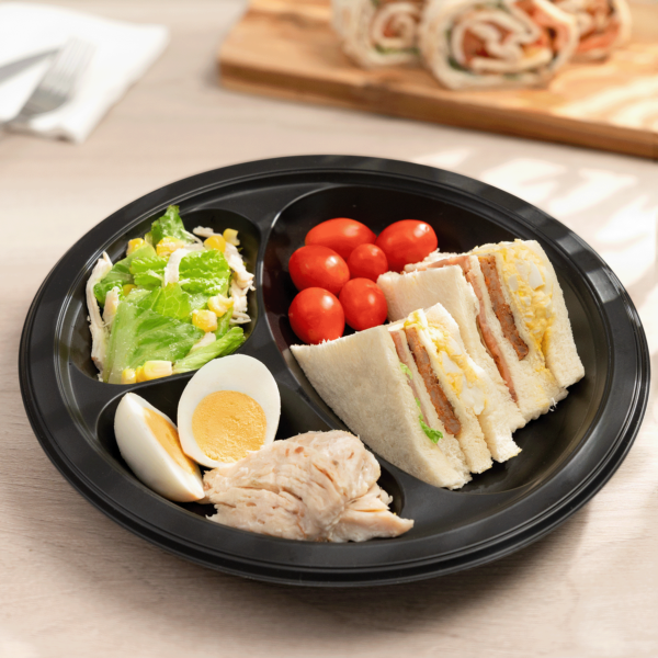 Karat Earth 3 Compartments, 10.25" Mineral Filled PP Round Plates, Black - 500 pcs