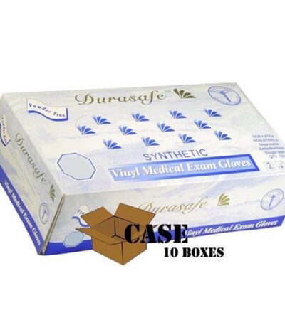 Durasafe 4 Mil 1000 Pcs Vinyl Exam Gloves Case opaque white double-dipped 5g weight medical grade 10 box bulk wholesale Packer Janitorial California.