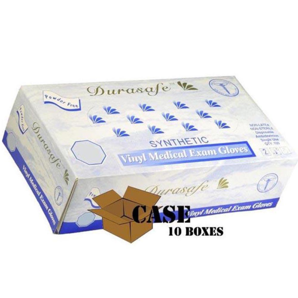 Durasafe 4 Mil 1000 Pcs Vinyl Exam Gloves Case opaque white double-dipped 5g weight medical grade 10 box bulk wholesale Packer Janitorial California.