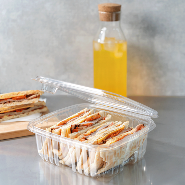 [150 sets] 64 oz PET Tamper Resistant Hinged Deli Containers w/Flat Lid