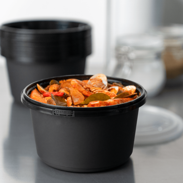 [150 sets] 52 oz PP Tamper Resistant Injection Molded Microwaveable Black Food Container w/Clear lid