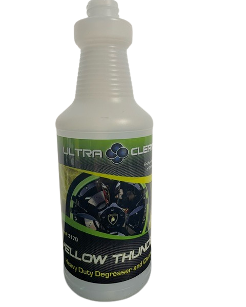 Ultra Clean Yellow Thunder 32oz Spray Bottle heavy duty degreaser item 3172 biodegradable multiphase cleaner Packer Janitorial California wholesale.