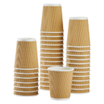 [500 ct] 8 oz Paper Coffee Cups | Ripple | 80 mm | Kraft - Image 2