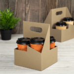 [200 ct] Kraft Drink Carrier with Handle, for 4 Cups (12-32 oz), Paperboard