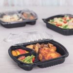 [300 ct] 36 oz Microwaveable Take-Out Box | 3-Compartment | PP | Black - Image 10