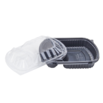 [300 ct] OPS Lid for 36 oz Microwaveable Take-Out Box | 3-Compartment | Clear - Image 6
