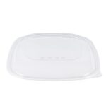 [50 ct] 80/160 oz Square Disposable Salad Bowl Lids | PET | Clear - Image 2