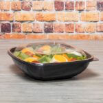 [150 ct] 64 oz Square Disposable Salad Bowl Lids | PET | Clear - Image 3