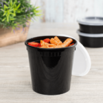 [240 sets] 24 oz Deli Containers with Lids | Injection Molded PP | Black