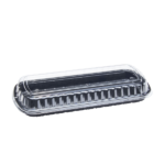 [100 ct] Full Slab Black PP Plastic Rib Container with Clear OPS lid