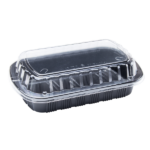 [100 ct] Half Slab Black PP Plastic Rib Container with Clear OPS lid - Image 2
