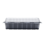[100 ct] Half Slab Black PP Plastic Rib Container with Clear OPS lid - Image 4