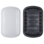 [100 ct] Half Slab Black PP Plastic Rib Container with Clear OPS lid - Image 5