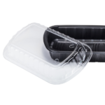 [100 ct] Half Slab Black PP Plastic Rib Container with Clear OPS lid - Image 9