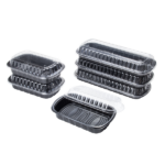 [100 ct] Half Slab Black PP Plastic Rib Container with Clear OPS lid - Image 10