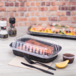 [100 ct] Half Slab Black PP Plastic Rib Container with Clear OPS lid - Image 11