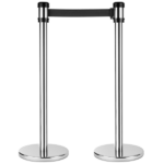 38" Silver Guidance Stanchion with 78" Black Retractable Belt  - Set of 2 - Image 3