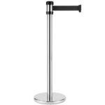 38" Silver Guidance Stanchion with 78" Black Retractable Belt  - Set of 2