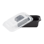 [150 sets] 12 oz PP Plastic Microwavable Rectangular Food Containers & Lids, Black - Image 2