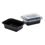 [150 sets] 12 oz PP Plastic Microwavable Rectangular Food Containers & Lids, Black