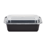[150 sets] 24 oz PP Plastic Microwavable Rectangular Food Containers & Lids, Black - Image 3