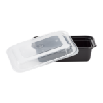 [150 sets] 24 oz PP Plastic Microwavable Rectangular Food Containers & Lids, Black - Image 2