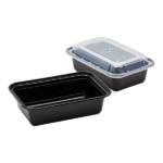 [150 sets] 24 oz PP Plastic Microwavable Rectangular Food Containers & Lids, Black