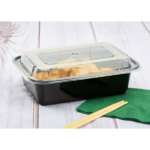 [150 sets] 24 oz PP Plastic Microwavable Rectangular Food Containers & Lids, Black - Image 8