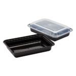 [150 sets] 28 oz PP Plastic Microwavable Rectangular Food Containers & Lids, Black
