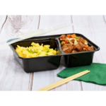 [150 sets] 30 oz PP Plastic Microwavable Rectangular Food Containers & Lids, Black, 2 Compartments - Image 8