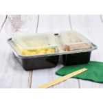 [150 sets] 30 oz PP Plastic Microwavable Rectangular Food Containers & Lids, Black, 2 Compartments - Image 9