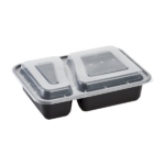 [150 sets] 30 oz PP Plastic Microwavable Rectangular Food Containers & Lids, Black, 2 Compartments - Image 2