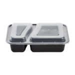 [150 sets] 30 oz PP Plastic Microwavable Rectangular Food Containers & Lids, Black, 2 Compartments - Image 3