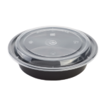 [150 sets] 24 oz PP Plastic Microwavable Round Food Containers & Lids, Black - Image 2