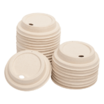 Karat Earth 90mm PFAS Free Bagasse Sipper Dome Lids for 10-24oz Hot Cups, Natural - 500 pcs - Image 2