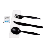 [250 sets] PP Plastic Medium-Heavy Weight Cutlery Kits with Salt and Pepper, Black - Image 7