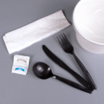 [250 sets] PP Plastic Medium-Heavy Weight Cutlery Kits with Salt and Pepper, Black - Image 10