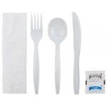 [250 sets] PP Plastic Medium-Heavy Weight Cutlery Kits with Salt and Pepper, White - Image 2