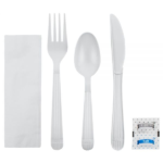 [250 sets] PP Plastic Heavy Weight Cutlery Kits with Salt and Pepper, White - Image 2