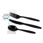 [250 sets] PS Plastic Heavy Weight Cutlery Kits with Salt and Pepper, Black - Image 2