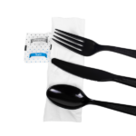 [250 sets] PS Plastic Heavy Weight Cutlery Kits with Salt and Pepper, Black - Image 3