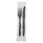 [500 sets] Heavy-Weight Cutlery Kits (Knife, Fork, 1-ply Napkin), Black - Image 3