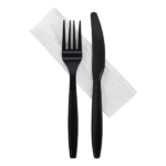 [500 sets] Heavy-Weight Cutlery Kits (Knife, Fork, 1-ply Napkin), Black - Image 2