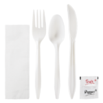 [250 sets] PP Plastic Medium Weight Cutlery Kits with Salt and Pepper, White - Image 2